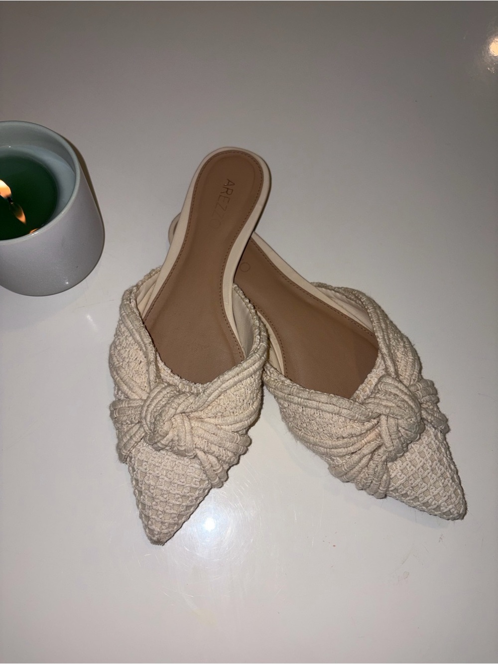 Arezzo Cream Knotted Pointed-Toe Slip-On Flats